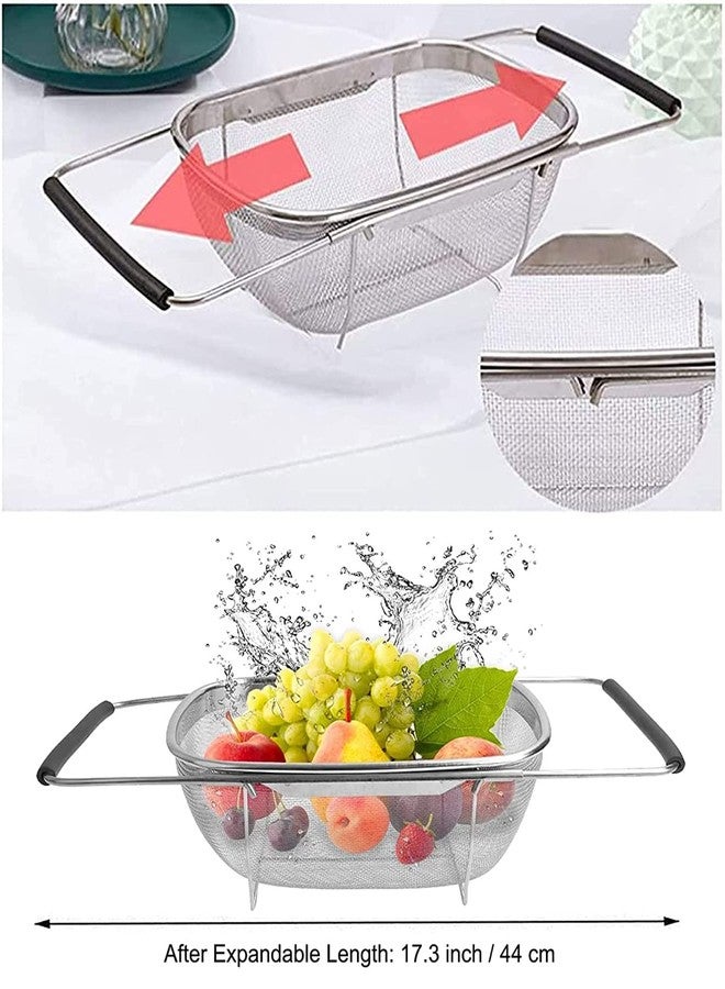 Jenon Stainless Steel Over The Sink Strainer Basket with Extendable Handles | Multipurpose Fine Mesh Colander for Washing Vegetables, Fruits, Rice & Pasta | Rust-Proof Kitchen Drainer Basket - Image 5
